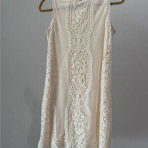 Sleeveless Cream Lace Mini Dress